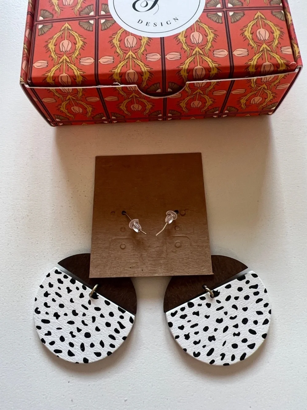 Plunder Design Kamala Spotted Wood Geometric Earrings